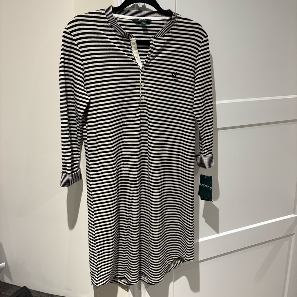 NWT Ralph Lauren Black & White Striped Long Sleeve Dress - Size Small - NWT